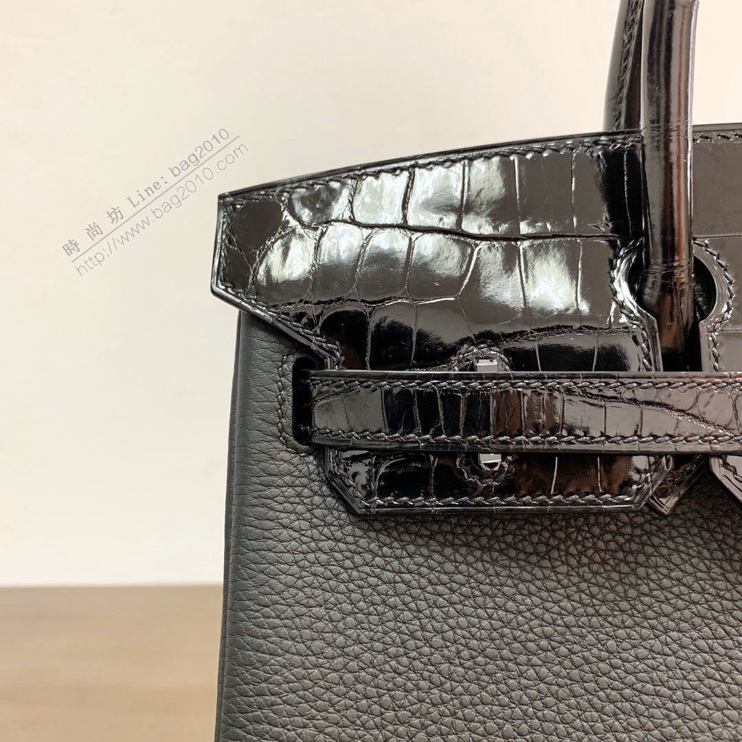 Hermesn鉑金女包 愛馬仕Birkin手提包 黑色 黑扣 so black 全手工  am2205